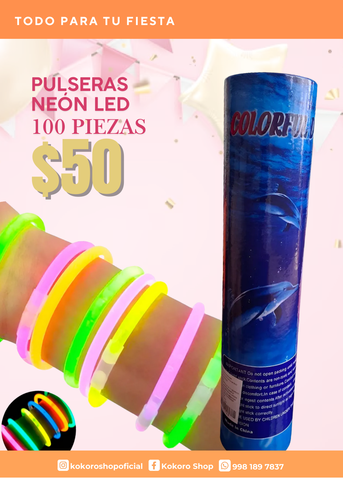 Pulseras Neón Led 100 Piezas
